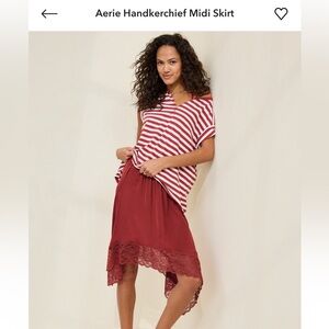 Aerie Boho Burgundy Handkerchief Midi Skirt